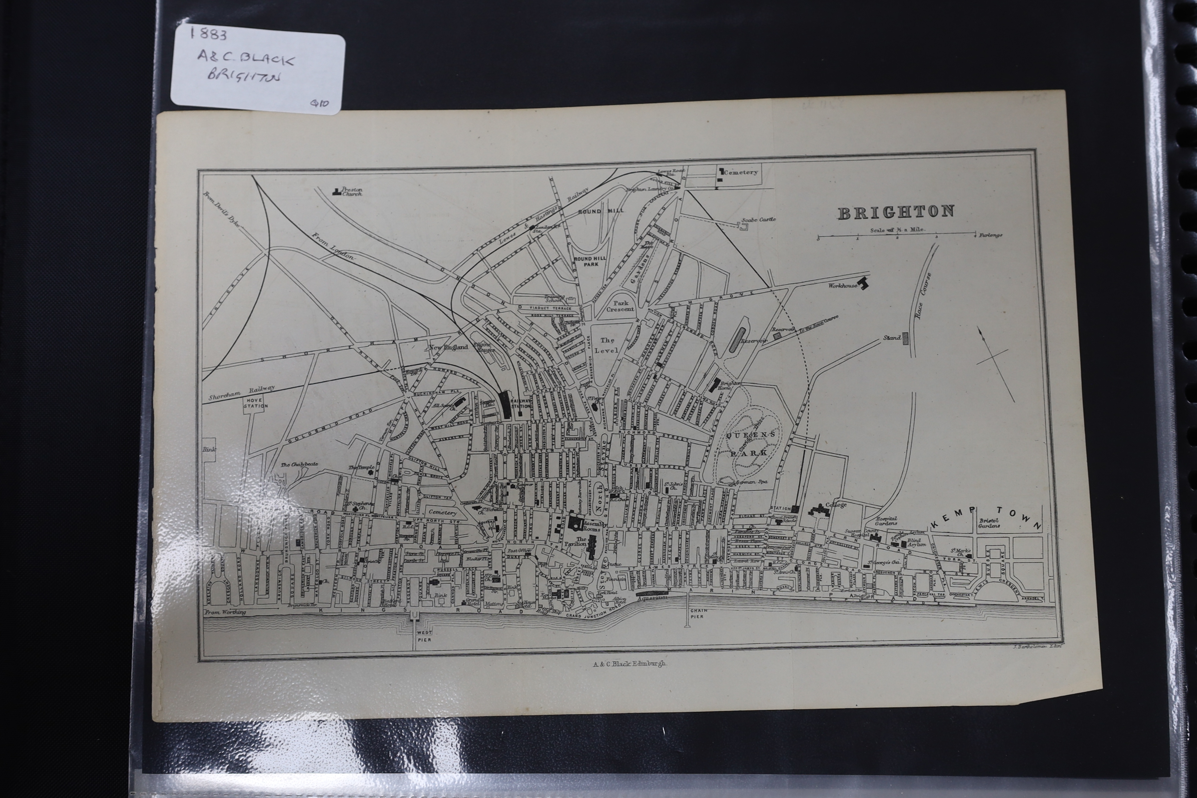 Two folders containing eighty-one mainly 18th and 19th century maps and charts, etc. relating to Sussex and it’s environs, including; engravings from books, some in mounts, town plan of Brighton, distance charts, etc.